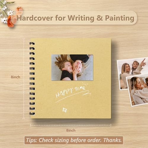 Popotop 8x8 Inch Scrapbook Photo Album, 60 Page Decorative Kraft Paper Book for 4x6 Pictures, DIY Memory Photo Albums as Gifts for Wedding Baby Christmas School Family