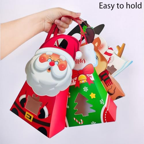 CcXxMming 30 PCS Christmas Party Favor Bags for Kids,Christmas Gift Bags with Handles, Paper Candy Boxes with Window,Xmas Goodie Boxes with Stickers for Children Winter Birthday（Medium）
