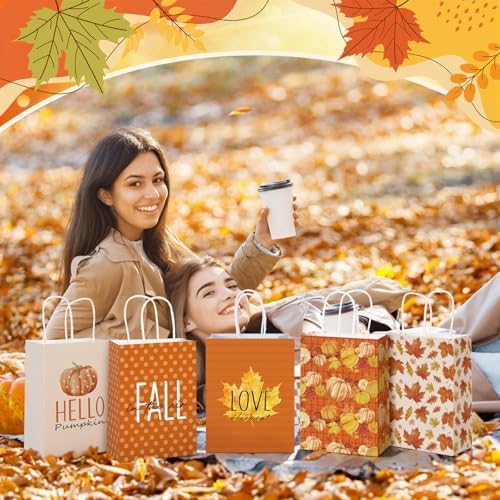 Kolldenn 48 Pcs Fall Party Favors Bags with Handles Autumn Goodie Bags