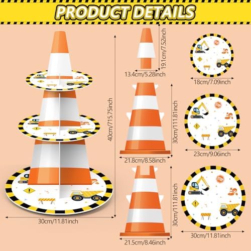 3 Tier Construction Cupcake Stand Truck Birthday Party Decoration