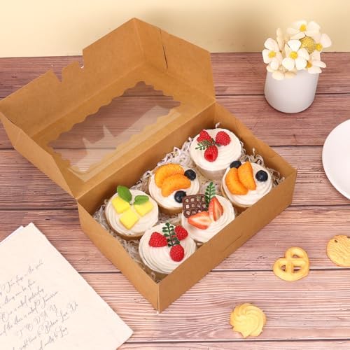 Moretoes 45pcs Cookie Boxes with Window, 9x6x3in Auto-Popup Bakery Boxes