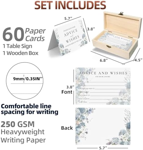 Advice and Wishes for Mr and Mrs - 60 Floral Wedding Messages with Storage Box - Romantic Marriage Well Wishes Set for Bridal Shower and Guest Book Alternative