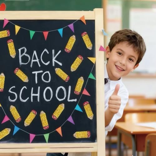 500Pcs Back to School Pencil Stickers Roll 1in Laser Pencil Waterproof Decals Self-Adhesive Sparkly Stationery Stickers for First Day of School Party Supplies Envelope Scrapbook Decorations