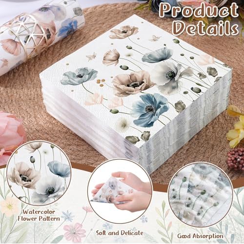 Natnarr 100 Pcs Floral Paper Napkins, 5" Boho Flower Napkins