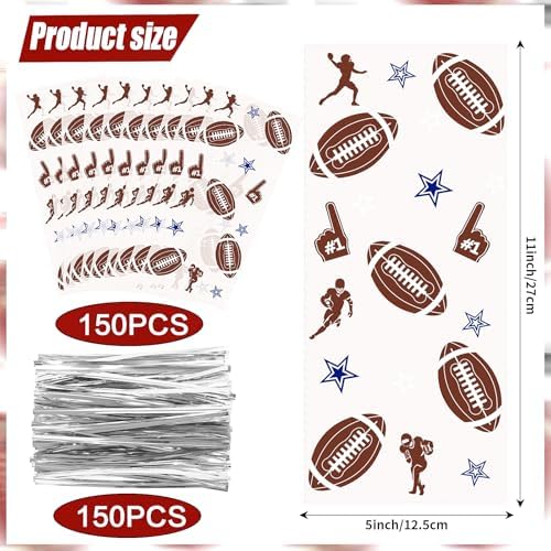 FOIMAS Football Cellophane Treat Bags,150pcs Football Candy Treat Bag Party Favor Goodie Bags for Football Party Favor Supply