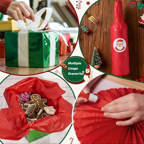120 Sheets Christmas Tissue Paper for Gift Bags, 20" X 14" Xmas Holiday Tissue Paper for Christmas Gift Wrapping and DIY Gift Crafts Metallic Party Decor