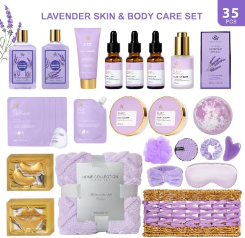 Gifts for Women, 35 Pcs Lavender Bath & Body Gift Basket, Get Well Soon Set