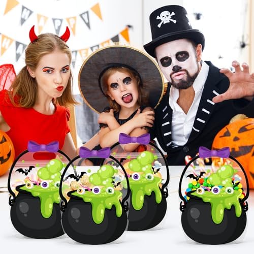Fuutreo 25 Pcs Halloween Treat Bags with Handles, Cauldron Plastic