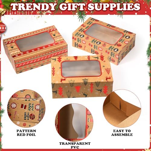 Cinnvoice 24 Pcs Christmas Cookie Boxes with Window Tags Strings,Classic