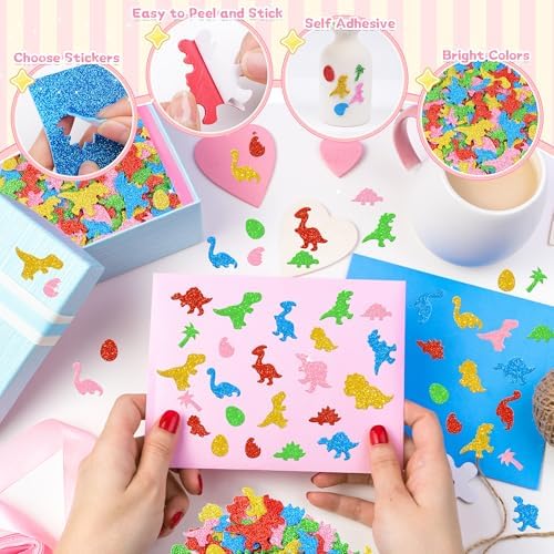 425Pcs Foam Stickers Glitter 3D Dinosaur Foam Shape Sticker,Dinosaurs
