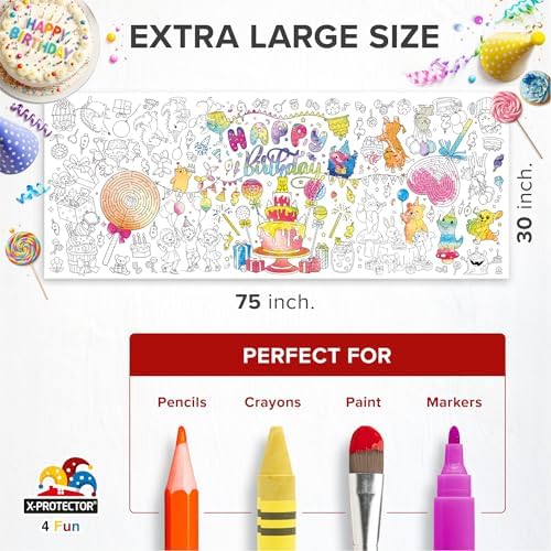 X-Protector Happy Birthday Coloring Poster - 75"x30" Large Coloring Sheets