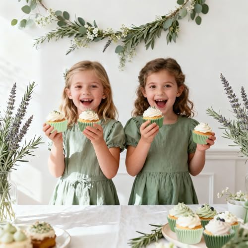 Whaline 300Pcs Sage Green Cupcake Liners Paper Baking Cups Gradient Color Standard Muffin Cupcake Wrappers for Tea Party Wedding Bridal Baby Shower Birthday Party Supplies