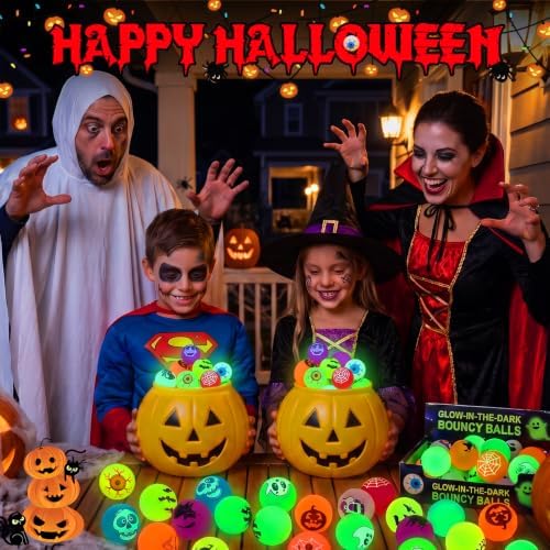 Tiaxidex 72PCS Halloween Party Favors, Bouncy Balls, Glow In The Dark Toys