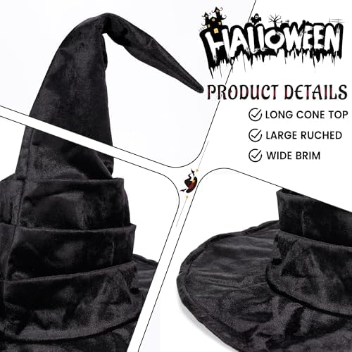 Ibeauti Witch Hat Women Large Ruched Halloween Witch Hat Costume Accessory for Party