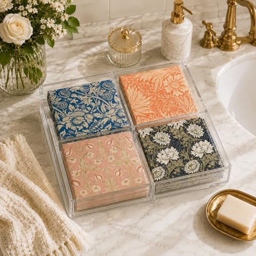 Vintage Floral Paper Napkins - 50Pcs, 2Ply, 6.5 x 6.5 Inches