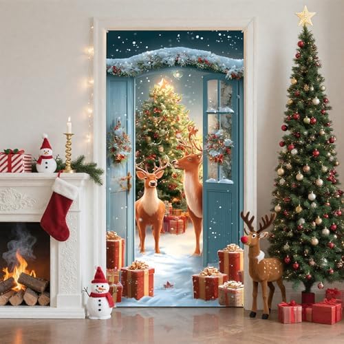 Christmas Door Cover Banner for Front Door Porch Winter Holiday Decor