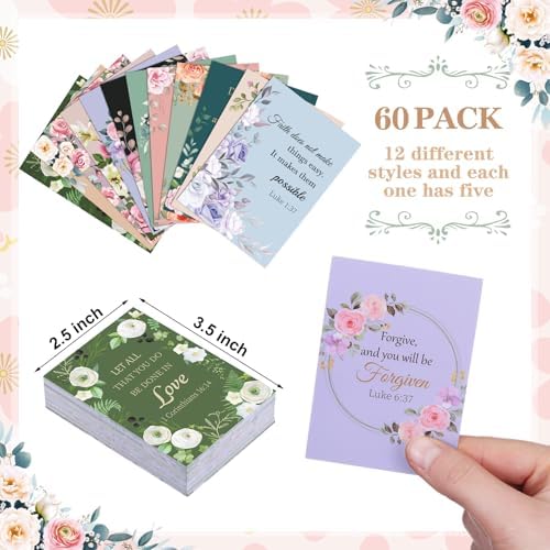 60 Pcs Christian Prayer Cards Bulk for Women Scripture Cards with Bible Verses Faith Religious Gifts Mini Scripture Wallet Card for Church Women Gift Party Favor Supplies
