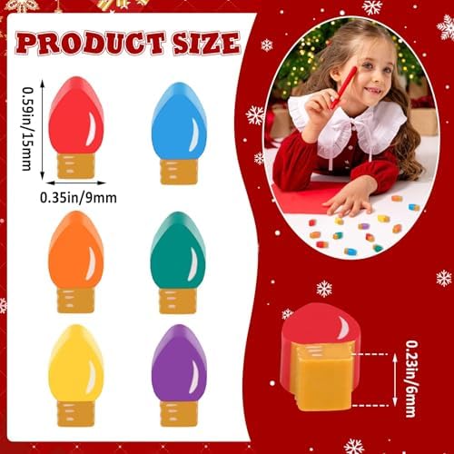 JUNEBRUSHS 150Pcs Christmas Erasers for Bulk, Cute Mini Light Bulb Erasers