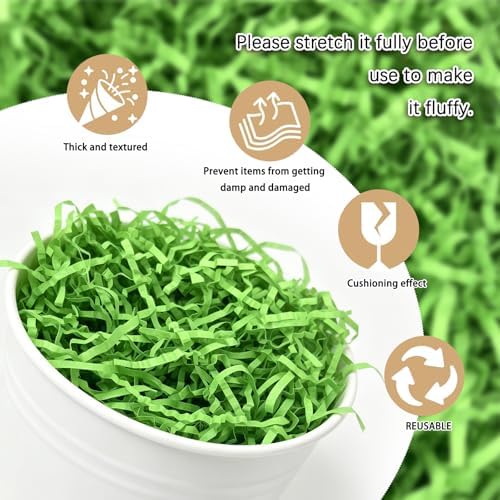 Zankubom 10 LB Parrot Green Crinkle Cut Paper Shred Filler Great for Gift Wrapping, Basket Fillers, Birthday, Gift Wrapping, Anniversary, Halloween Thanksgiving Christmas Party Decor Filling Supplies