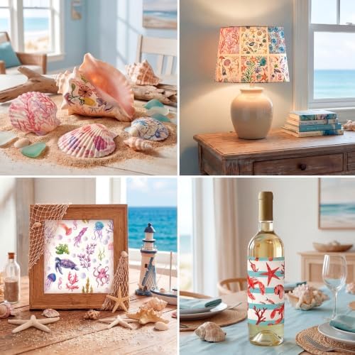 Gueevin 45 Pack Ocean Decoupage Napkins Colorful Coastal Craft for DIY