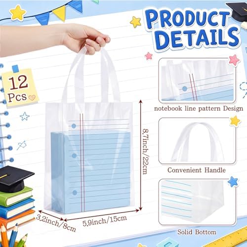 Pajean 12 Pcs End of Year Gift Bags Composition Notebook Plastic Bags with Handles, 5.9x8.7x3.1 Inch Teacher Appreciation PE Treat Bag, Back to School Goodie Pouch for Graduation Teacher Retirement