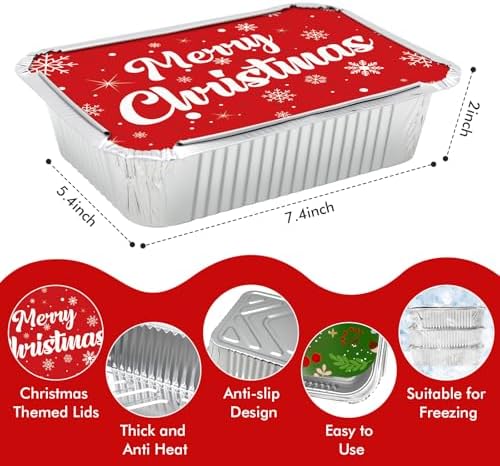 Tuzuaol 48 PCS Christmas Cookie Tins with Lid, Foil Treat Containers for Holiday Gift Giving Party Supplies Decorations and Disposable Food Storage