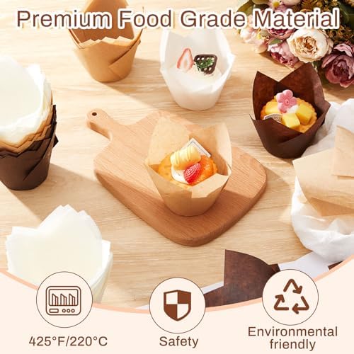 Motiskyy 600 Pcs Jumbo Tulip Muffin Liners, Light Brown, White, Brown