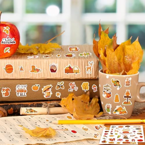 844Pcs Fall Stickers, Self-Adhesive Die-Cut Autumn Pumpkin Stickers Crafts
