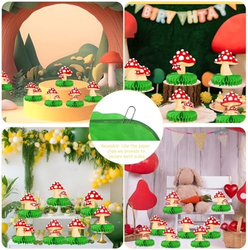 Faccito 9 Pcs Mushroom Party Decorations Mushroom Honeycomb Centerpieces Enchanted Forest Decorations Table Topper for Fairy Jungle Wonderland Baby Shower Garden Decor
