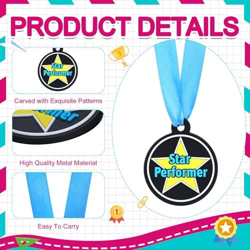 AmazingSpark 60 Pcs Star Performer Award Medals, 2 Inch Rubber Medals Bulk Winner Encourage Team Participation for Kids Adults Trophy Award Prize Gift Competitions Graduation Party
