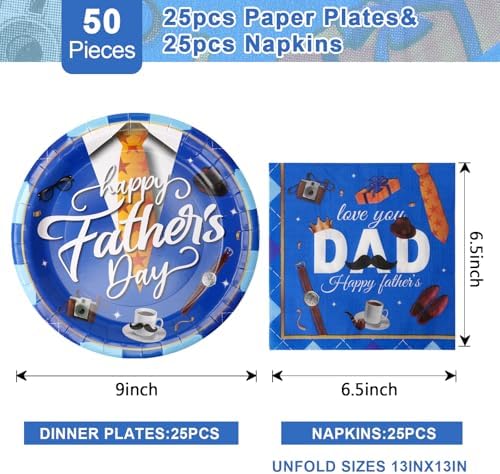 50 Pcs Fathers Day Paper Plates and Napkins Set