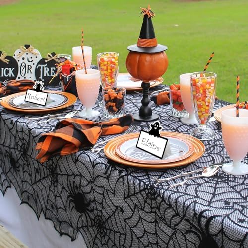 48 Pcs Halloween Place Cards Skeleton Gothic Spider Ghost Placecard Holders Greeting Cards Pumpkin Seating Name Tents for Wedding Dinner Halloween Party Table Birthday Supplies