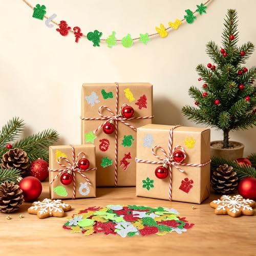 Foam Stickers, 350 PCS Glitter Foam Christmas Stickers, 7 Colors