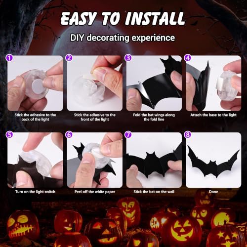 36 PCS LED Purple Lighted 3D Bats Halloween Decoration,5 Sizes & 4 Shapes