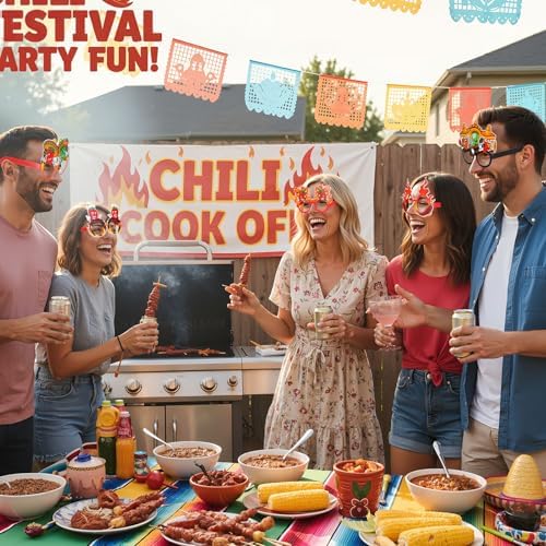 36 Pcs Chili Cook Off Party Decorations - Mexican Fiesta Photo Booth Props, Spicy Pepper Theme Glasses for BBQ Festival, Cinco de Mayo, Taco Night Decorations
