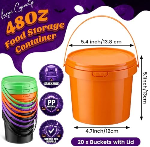 Funnymoom 20 Pack 48 oz Halloween Trick or Treat Candy Buckets for Parties