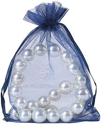 HRX Package 100pcs Organza Gift Bags Navy Blue, 4 x 6 inch Mesh Jewelry Pouches Drawstring Party Favor Bags for Small Sample Christmas Candy