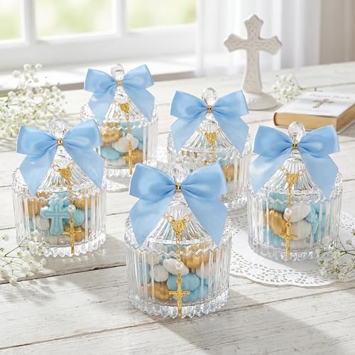 Chuangdi 6 Sets Baptism Favors for Guests Crystal Candy Bowl Gift,Light Blue