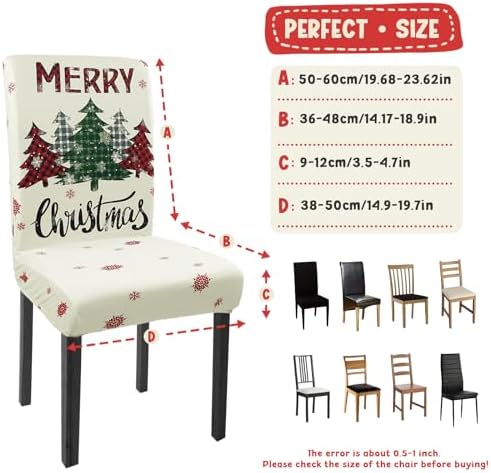 Christmas Chair Covers Set of 4 Xmas Tree Snowflakes Buffalo Plaid Stretch Parsons Chair Slipcovers for Winter Christmas Dining Room Decor Chair Seat Protectors(Christmas Red,4PCS)