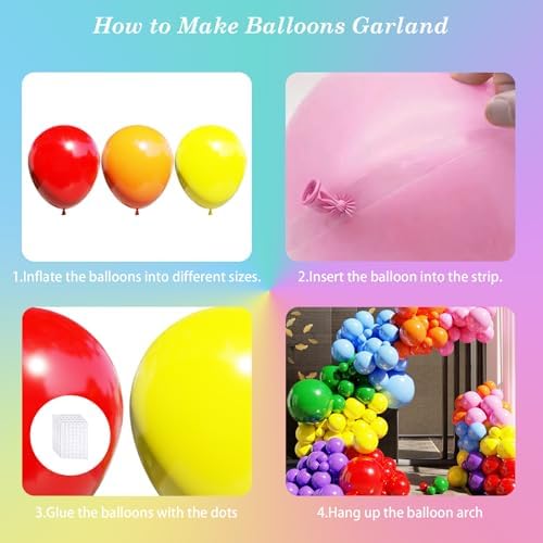 Rainbow Colorful Balloons Arch Kit, 131pcs Party Latex Balloons