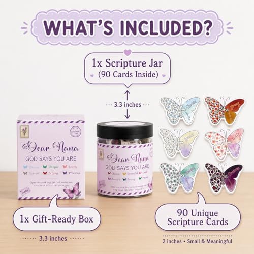 Dear Nana Gifts – 90 Daily Scripture Cards in a Jar – God Says You Are Christian Gifts for Grandma – Bible Verse Affirmation Cards – Religious Faith Gift for Nana Birthday, Mother's Day, Christmas
