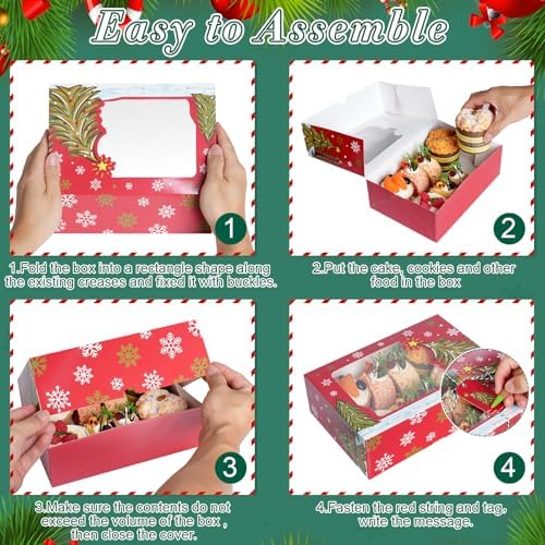 24set Christmas Cookie Boxes 8.7"x 6"x 2.7" Bakery Treat Box With Window