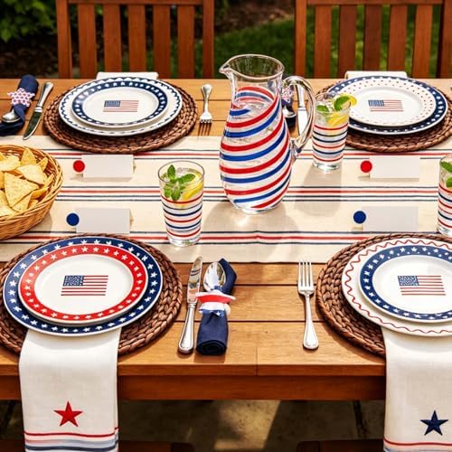 Patriotic Star Napkin Rings Set of 12, 4th of July Cloth Star Napkin Rings