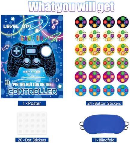 WERNNSAI Pin the Button on the Game Controller Gaming Party Decorations