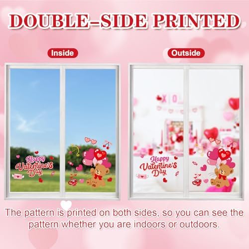 Happy Valentine's Day Window Clings 6 Sheets, Red Pink Hearts Window Decals Clings for Home Classroom Party Decorations Supplies, Reusable Valentine XOXO Love Cling for Windows (Valentines)