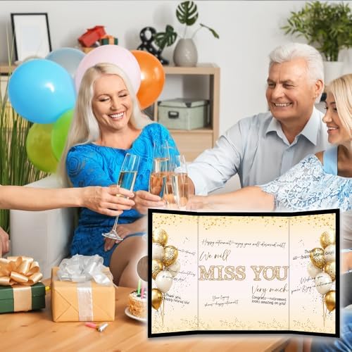 Black Gold Retirement Party Decoration - We Will Miss You Guest Book - Alternative Signature Book for Women Men - Golden Signing Card Board-Retirement Gifts For Farewell Party Supplies & Favors-A05