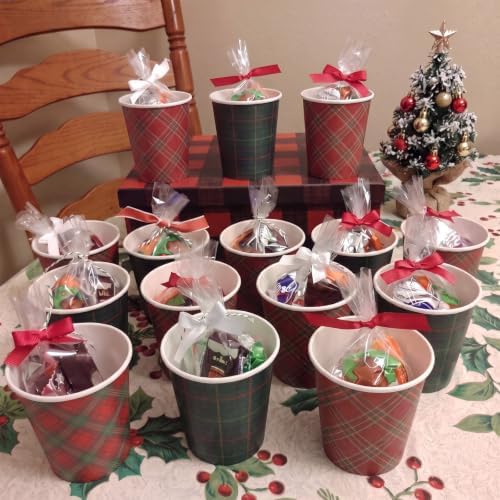 Funtery 100 Pcs Christmas Paper Cups 9oz Red Green Tartan Vintage Plaid Cup