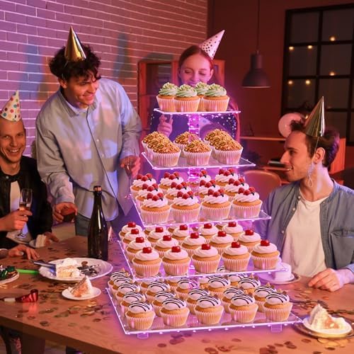 YestBuy Cupcake Stand with Pink Lights, Cupcake Tower Stand for 60 Cupcakes