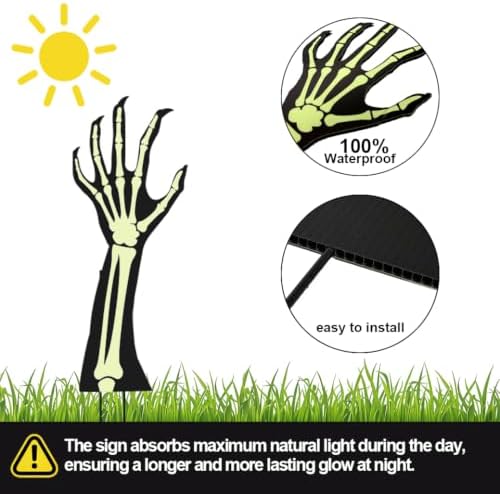 5 Pack Halloween Black Hands Yard Signs with Stakes – Larger Size, Scary Silhouette Outdoor Decorations for Lawn, Garden, Yard – Night Glowing Effect After Daylight Absorption