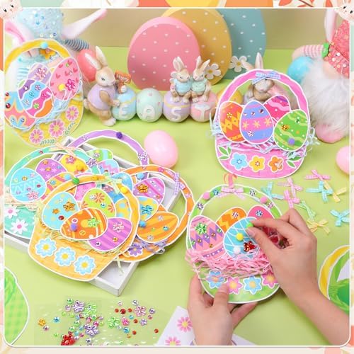 Funrous 48 Sets Crafts Kit Paper Crafts DIY Make Your Own Hanging Ornaments with Pompoms Diamond Stickers for Holiday Classroom Activities Party Favors, Easter Basket